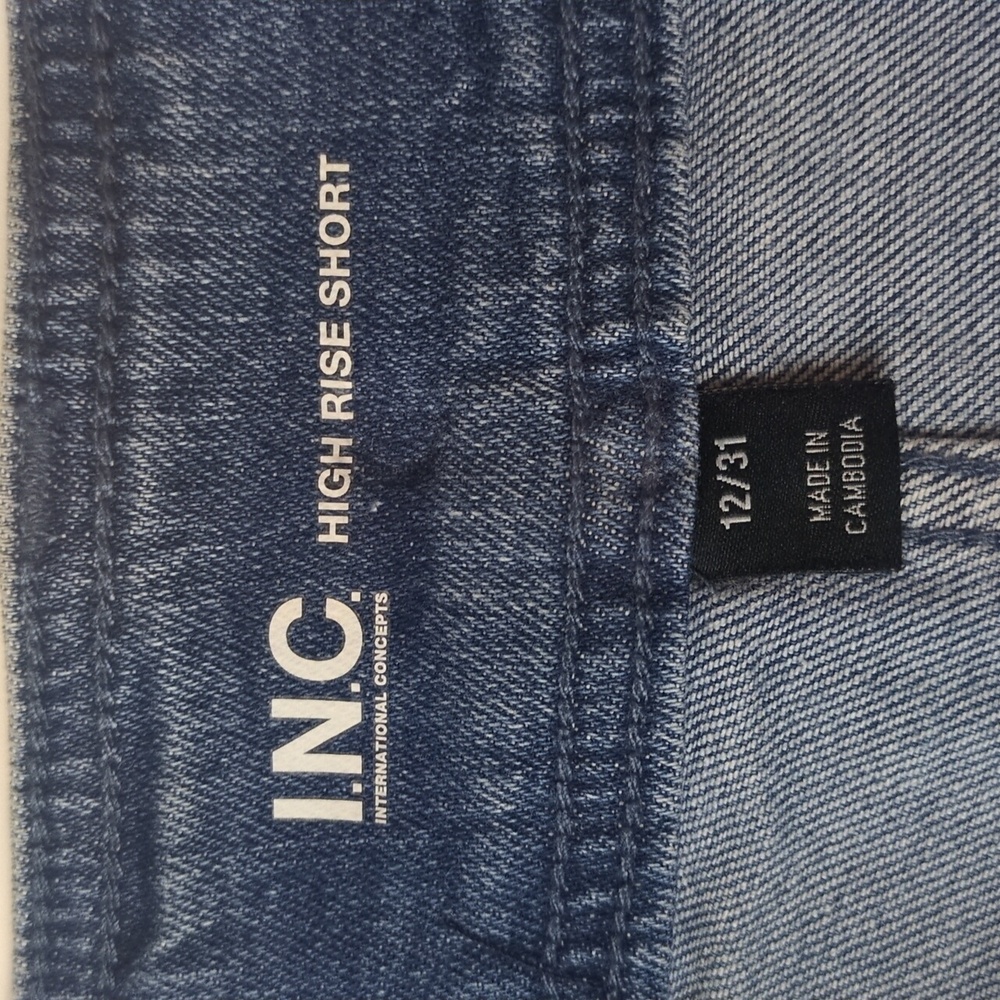 INC International Concepts Rhinestone High Rise Denim 5 Inch Shorts Women's 12 - Picture 2 of 16